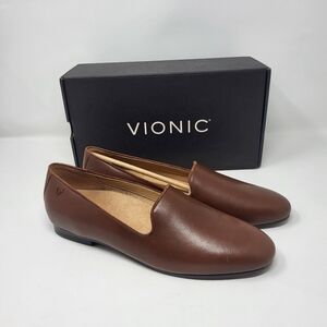 Vionic Women 7.5 Willa ll Brown Nappa Leather Slip On Loafer Flat New